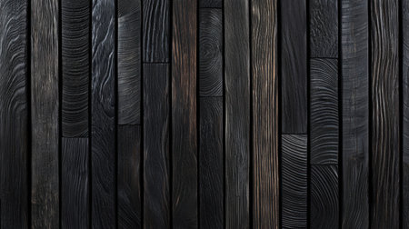 Dark wooden vertical acoustic panels, seamless texture for elegant modern interior backgrounds.の素材