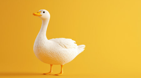 This vibrant cartoon duck stands out against a bright yellow background, perfect for children's projects, illustrations, and playful designs.の素材