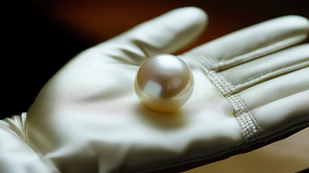 A stunning pearl displayed on a soft glove captures the essence of luxury and elegance. The smooth surface reflects light beautifully, highlighting its unique qualities.の素材