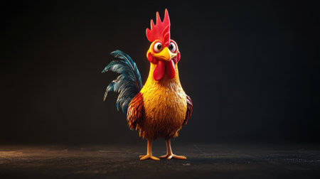A charming cartoon chicken character with colorful feathers and a vibrant personality, perfect for children's illustrations or animation projects.の素材
