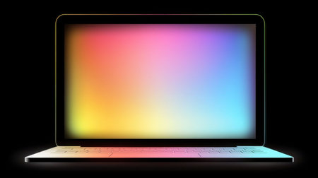 This vibrant image features a laptop screen with a colorful gradient background, perfect for showcasing technology and design concepts.の素材