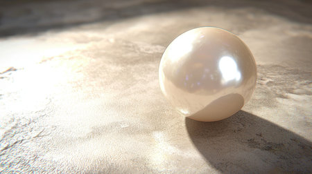 A stunning round pearl lies gracefully on a soft textured surface, showcasing its luminous shine and subtle reflections, perfect for luxury and elegance themes.の素材