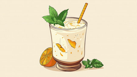 A vibrant and refreshing illustration of a summer drink featuring mint, citrus, and cream served in a stylish glass, perfect for warm days.の素材