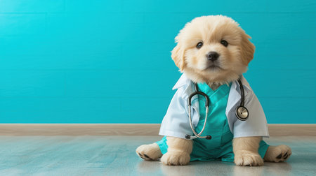 A cute puppy dressed in a doctorの素材