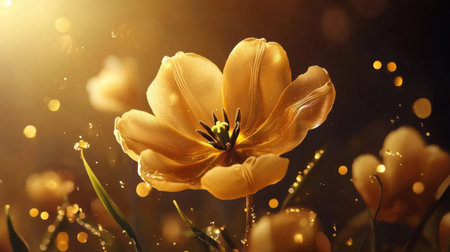 A glowing golden tulip with elegant petals and natural shading.の素材