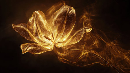 A glowing golden tulip with elegant petals and natural shading.の素材