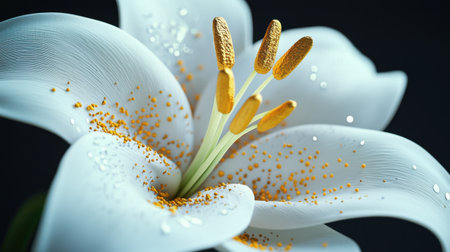 A highly detailed 3D white lily with golden stamens and smooth petals.の素材