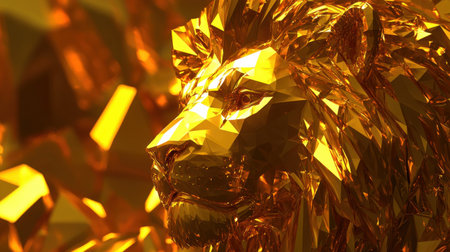 A luxurious low-poly golden lion head, sculpted in multi-faceted precision.の素材