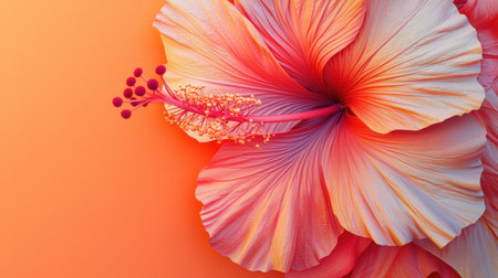 A tropical-inspired 3D hibiscus with a fiery orange and red gradient.の素材