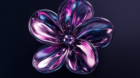 A futuristic, neon 3D exotic flower with smooth reflective petals.の素材