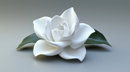 A beautiful 3D-rendered gardenia flower with creamy white petals.の素材