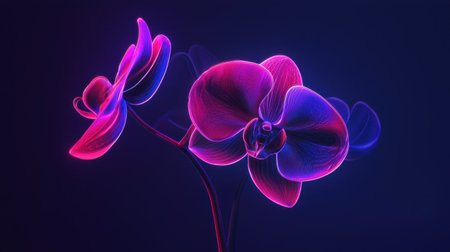 A futuristic 3D orchid with smooth, glowing purple petals.の素材