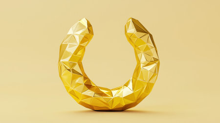 A luxurious low-poly golden horseshoe, crafted with faceted precision.の素材