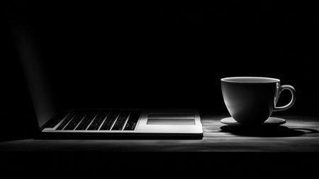 A silver laptop keyboard with soft ambient lighting, emphasizing modern workspaces.の素材