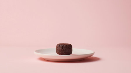 A professionally styled chocolate truffle cake, minimal decoration, pastel background, soft focus, and realistic lightingの素材