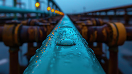 Water dripping from an old airport facility pipe, emphasizing maintenance concerns.の素材