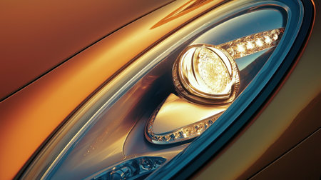 A sleek car headlight shining brightly, emphasizing innovation and designの素材