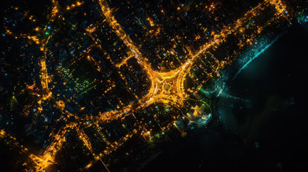 A mesmerizing aerial view of Mumbai Marine Drive at night, with streetlights forming a glowing necklaceの素材