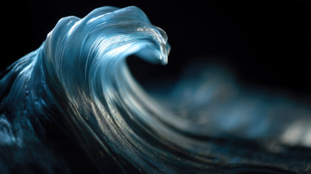 This stunning close-up of a glossy ocean wave captures the intricate textures and curves illuminated by soft light, creating a dynamic and serene atmosphere.の素材