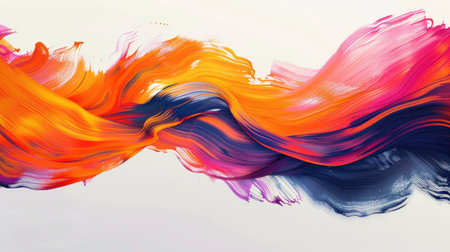 Fluid ribbon strokes with brush paint effects, creating a dynamic and colorful wave.の素材