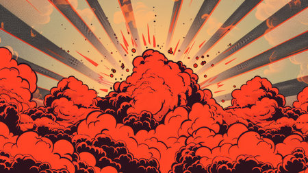 Dynamic red clouds with a comic book explosion effect, perfect for energetic designs.の素材