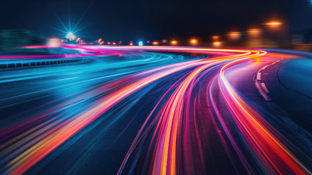 Abstract light trails forming dynamic patterns symbolizing modern business dynamics.の素材