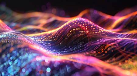 Abstract waves of light and color representing dynamic business environments.の素材