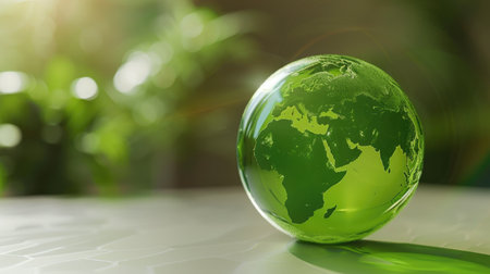 Small green globe illustration, emphasizing eco-friendly and sustainable business approaches in line with global efforts to reduce greenhouse gas emissions and achieve net-zero targets.の素材