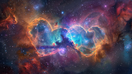 The Heart and Soul Nebulae, with their vibrant colors and embedded star clusters.の素材