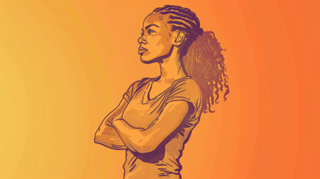 A drawing of a woman with a confident stance, symbolizing strength and empowerment.の素材