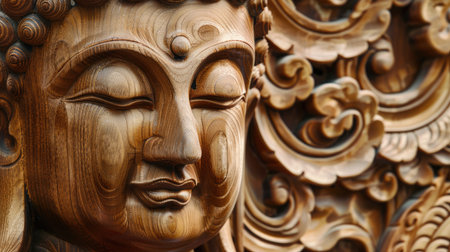 A golden Buddha statue with intricate carvings and detailing.の素材