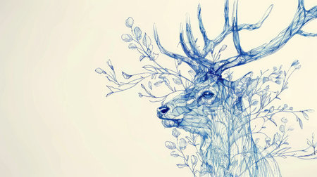 A delicate line drawing of a deer with antlers.の素材