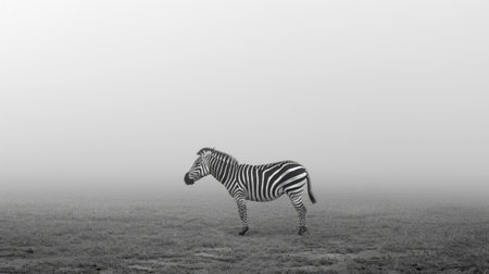 A lonely zebra standing alone on the plains, its head bowed with a sense of solitude.の素材