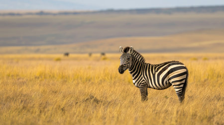 A lonely zebra standing alone on the plains, its head bowed with a sense of solitude.の素材