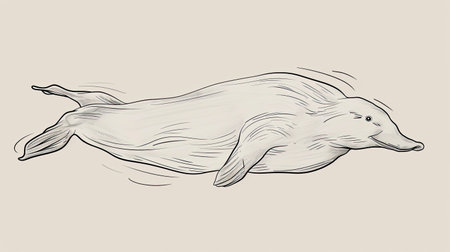 A minimalist line drawing of a platypus swimming.の素材