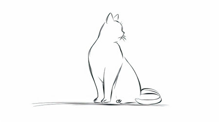 A simple line drawing of a cat sitting gracefully.の素材