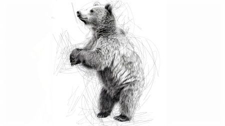 An intricate line drawing of a bear standing on its hind legs.の素材
