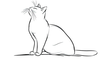 A simple line drawing of a cat sitting gracefully.の素材