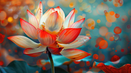 A vibrant lotus flower in full bloom, with intricate details and vivid colors.の素材