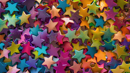 A vibrant background featuring a pattern of colorful stars.の素材