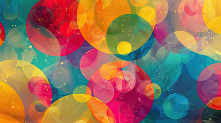 A vibrant background featuring a pattern of colorful, overlapping circles.の素材