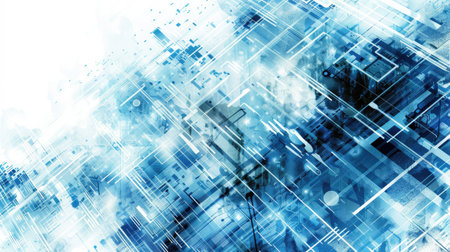 Blue and white techy background with digital patterns, ideal for a futuristic and modern design.の素材
