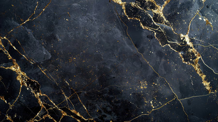 Luxurious black marble background with gold edge detailing and a clear central space for text, perfect for elegant presentations.の素材