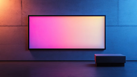 Realistic mock-up of an LED screen with a gradient background and black frames. Suitable for tech product displays and advertising visuals.の素材