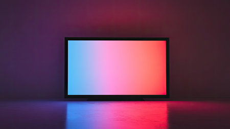 Elegant LED mock-up screen featuring a gradient background with black framing. Perfect for high-tech presentations and digital ads.の素材