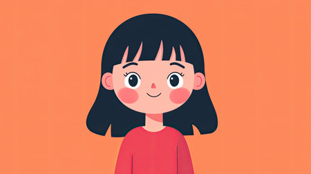 A clean, minimalist image of a cartoon girl with both a joyful and a sorrowful face on a uniform background. Suitable for clear, emotional expression.の素材