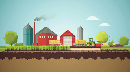 Infographic of an agribusiness model, emphasizing the importance of efficiency and profit in agricultural businesses.の素材