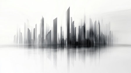 Corporate buildings lined up in a sleek, modern, and abstract style, with ample space for advertising. The design showcases a futuristic cityscape perfect for business promotions.の素材