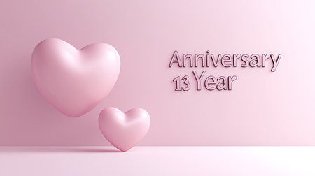 Elegant 3D text displaying "Anniversary 13 Year" in pink with a 3D heart, set against a single-color background. Ideal for promotional content with space for ads.の素材