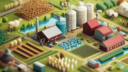 Infographic of an agribusiness model, emphasizing the importance of efficiency and profit in agricultural businesses.の素材